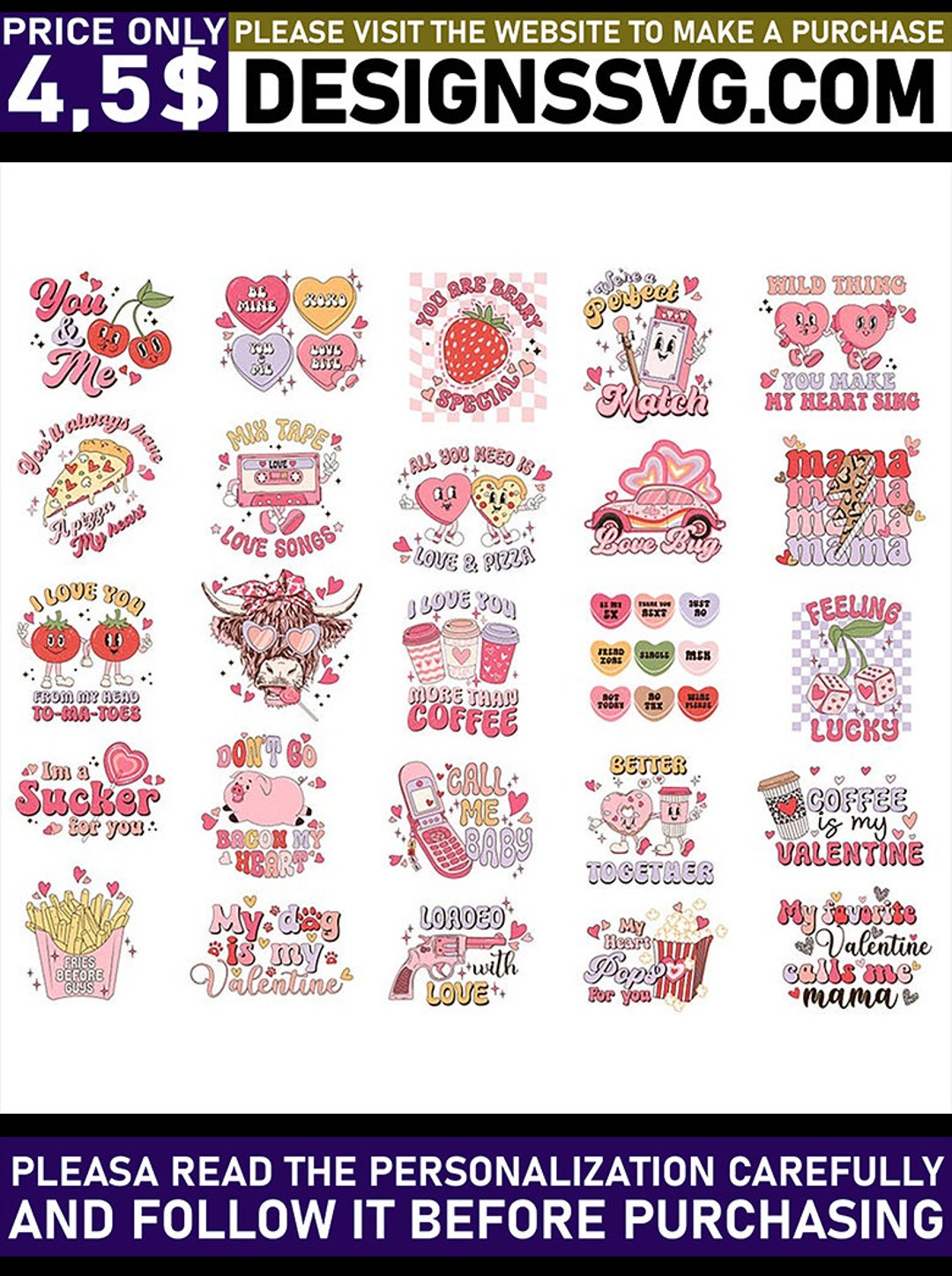 Valentine Bundle Png, Retro Valentine Png Bundle, Valentines Quotes Png ...