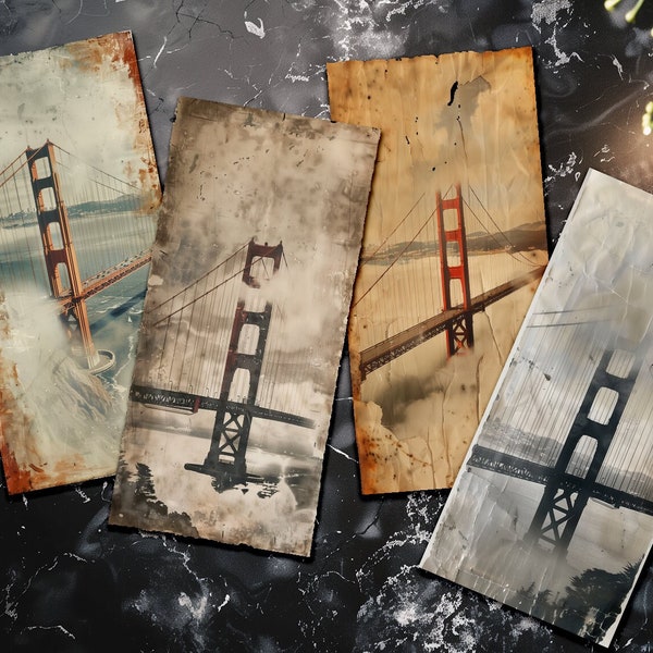 4 Distressed Retro Vintage Photos Pack 1 | San Francisco's Golden Gate Bridge