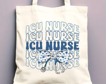 ICU ナースバッグ、集中治療室バッグ、ICU ナースバッグ、ICU RN ギフト、RN ナースへのギフト、ナース トートバッグ、ICU ナース トート、ICU ナースへのギフト