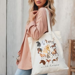 Horse Bag, horse tote bag, wild horses, wild horse tote bag, equestrian bag, gift for equestrian, gift for horse lover, gift for horse rider