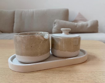 Sucrier et pot à lait minimalistes en béton avec plateau | Fait main | Sucrier avec couvercle | Accessoire de cuisine scandinave