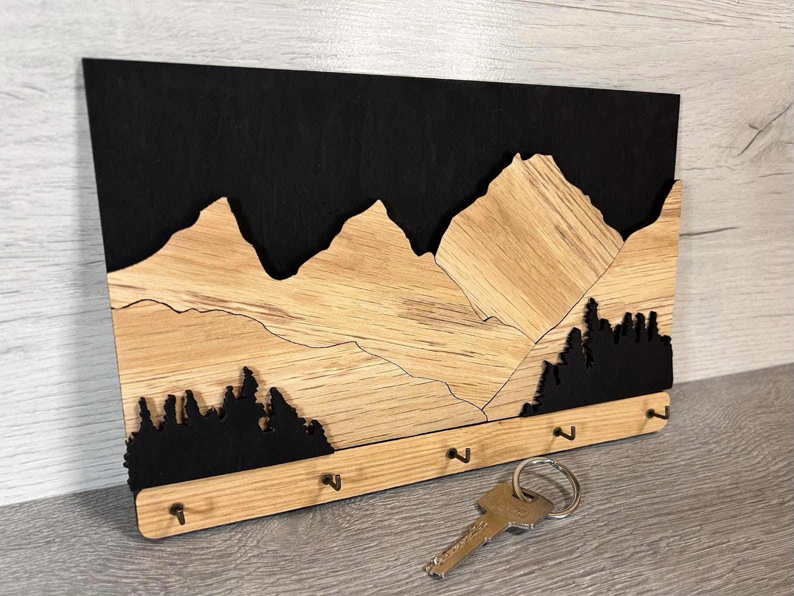 Rustic Wooden Key Holder – Wall-mounted Key Organizer, Handcrafted ...