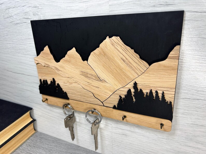 Rustic Wooden Key Holder – Wall-mounted Key Organizer, Handcrafted ...