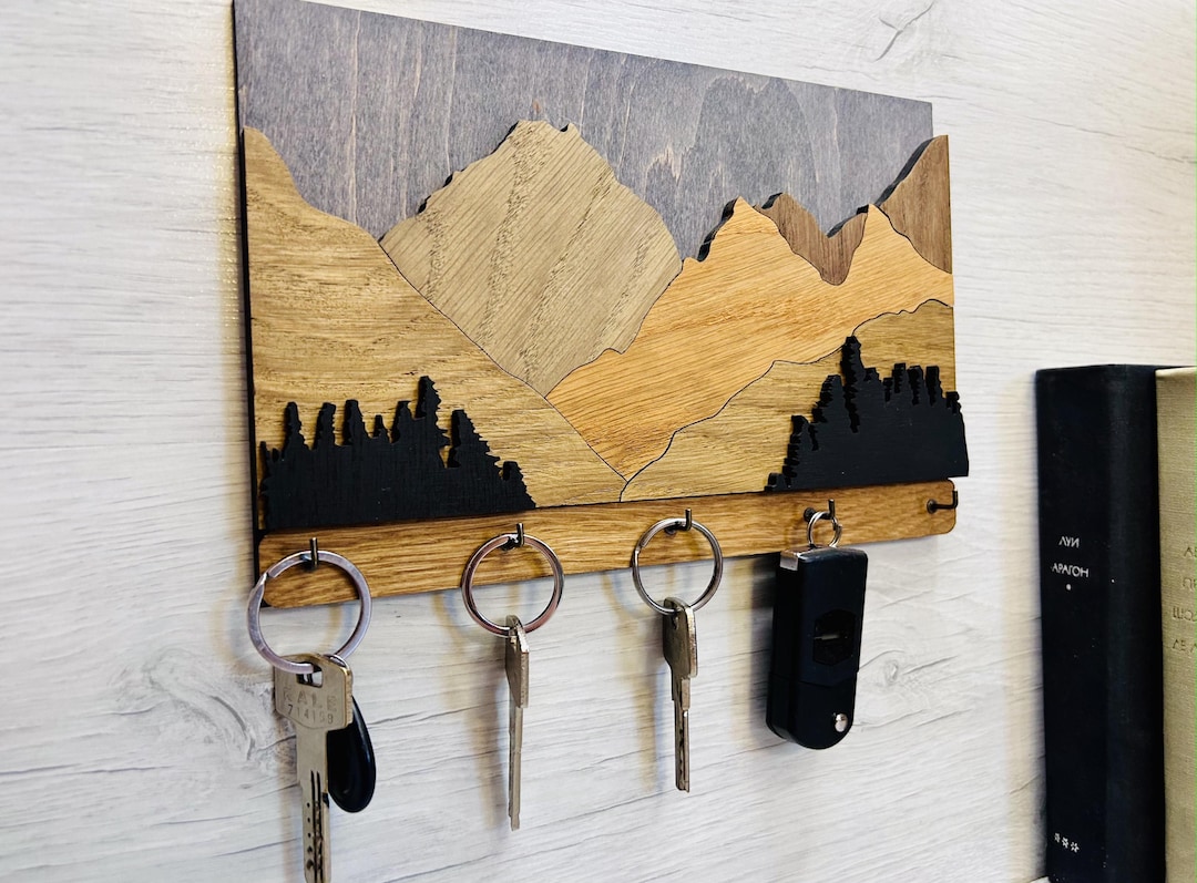 Key Rack Wood Tech Wall-mounted Wooden Key Rack – Mountain Decor Key Holder - Etsy