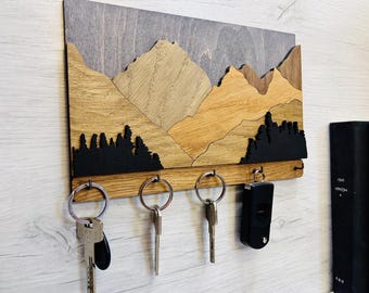 Soporte de pared de madera para llaves – Decoración de montaña