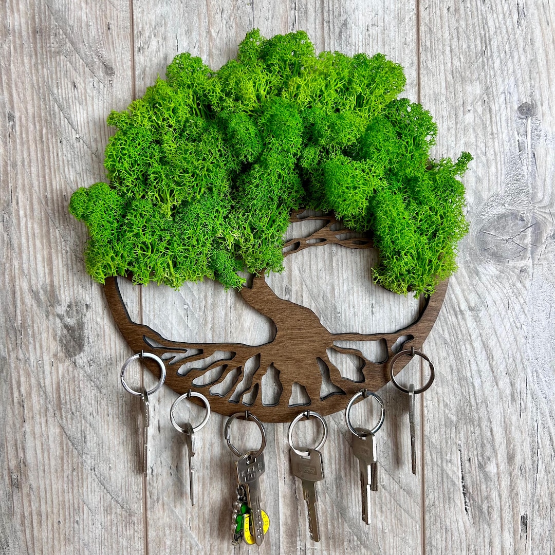 Tree of Life Key Holder With Natural Moss, Wooden Key Organizer - Etsy