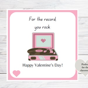 Für die RECORD, Sie ROCK Plattenspieler Valentinstag Karte, Valentinstag Karte im Klassenzimmer, Schallplatten, LP Vinyl, Vintage, Musik, Kinder, Tweens, Preteens