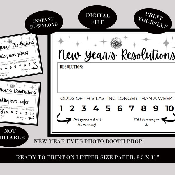 New Year's Eve Mug Shot - New Year's Eve Photo Booth Props - Resolutions - Photo Prop - New Years Eve Decorations - Instant Download - NYE