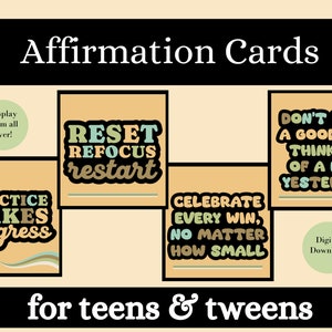 Tweens and Teens Affirmation Cards, Motivational Cards for teens, Encouragement for tweens, Mindfulness, Positive Affirmations, parents