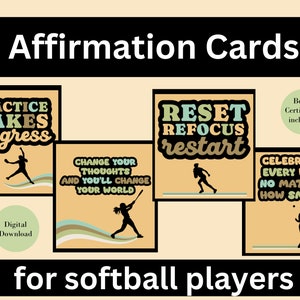 Cartes d'affirmation de softball, cartes de motivation pour les athlètes, encouragement pour les joueurs, pleine conscience, affirmations positives, entraîneurs