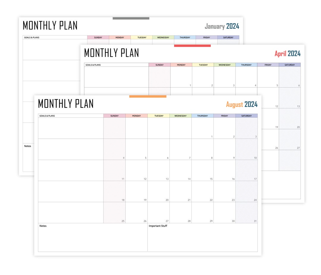 Printable Calendar 2024 | Undated Monthly Planner | A4, Letter