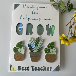 Thank you teacher card,Thank you for helping me grow card 3D,Special card for teacher