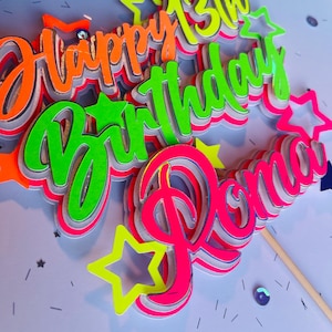 Personalisierte Neon Geburtstag Cake Topper