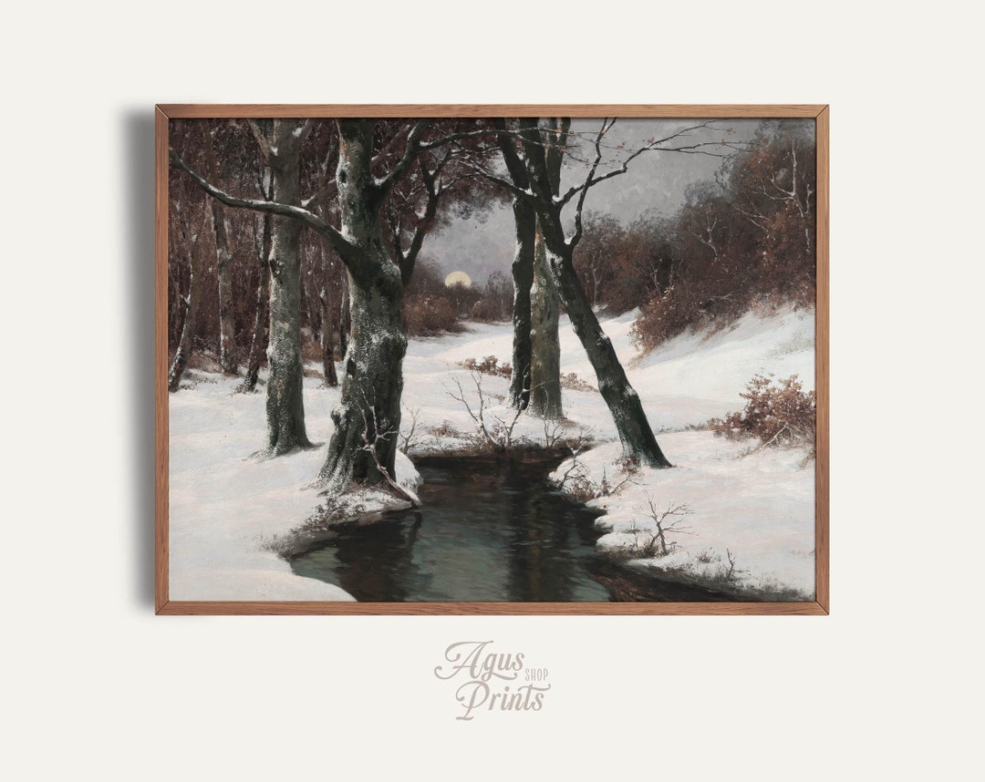 Winter Forest Painting, Snowy Landscape Print Wall Art, Rustic ...
