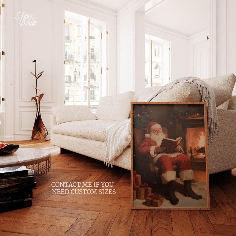 Christmas Wall Art Santa Painting, Rustic Christmas Art, Vintage Xmas