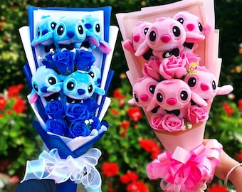Lilo & Stitch Plush Bouquet, Artificial Flowers in Stitch Bouquet: Gift Bouquet