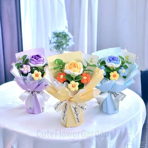 Handgemachter Häkelblumenstrauß mit Geschenkbox, gehäkelter Blumenstrauß, gestrickte Blumen, Valentinstag, Geschenk für sie, Geburtstagsgeschenk