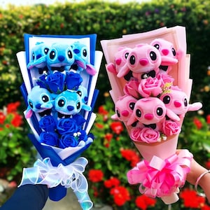 Perfekter Lilo und Stitch Bouquet Cartoon Plüsch Bouquet, Valentinstag Weihnachtsgeburtstagsgeschenk, Hochzeit Geschenke, Geschenk für sie