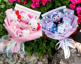 Schattig Hello Kitty boeket, Sanrio pluche boeket, afstudeercadeau, kunstbloemboeket, verjaardagscadeau, Moederdagcadeau