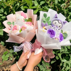 Hello Kitty Bouquet, Sanrio Bouquet, Häkelblume Boquet, Kuromi, Cinnamoroll, Geburtstagsgeschenk, Muttertag, Geschenk für Sie