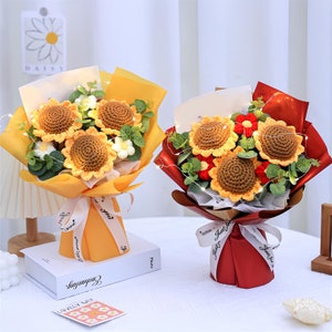 Crocheted Flowers Bouquet, Crochet Sunflower Bouquet, Valentines Day Birthday Gift, Knitted Flowers, Anniversary gift, Gift for her