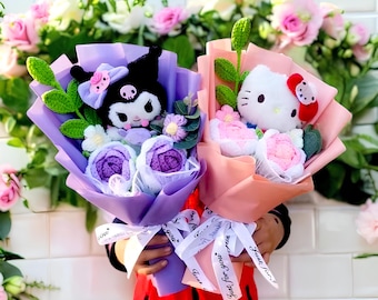 Hello Kitty, Kuromi, Cinnamoroll, Gift Crochet Bouquet, Sanrio Bouquet, Flowers Arrangement, Birthday Gift, Anniversary Gift, Gift for Her