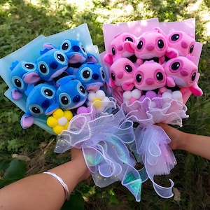 Stitch and Angel Bouquet, Pink Plush Bouquet, Valentine&#39;s Day Christmas Birthday Gift, Wedding Party Gifts, Gift for her
