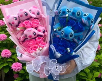 Lilo & Stitch Plush Bouquet, Artificial Flowers in Stitch Bouquet: Gift Bouquet