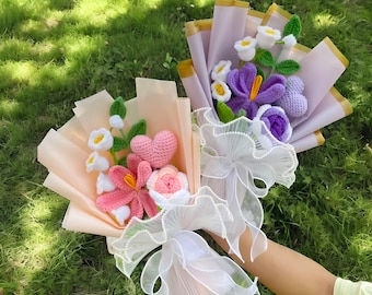 Crochet Flower Bouquet: Crocheted Bouquet in Organic Knitted Flowers, Birthday Gift, Christmas Gift