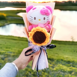 Cute Hello Kitty Bouquet, Sanrio Plush Bouquet, Graduation Gift, Artificial Flower Bouquet, Birthday Gift, Mother's Day Gift Sunflower Bouquet