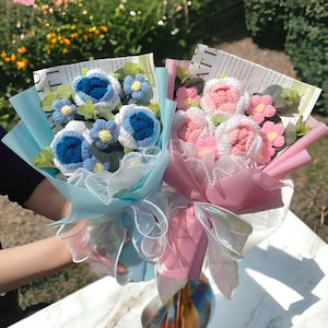 Handgefertigter Häkelblumenstrauß, Häkelblumenstrauß, Valentinstag, Geburtstagsgeschenk, Strickblume, Geschenk für Sie