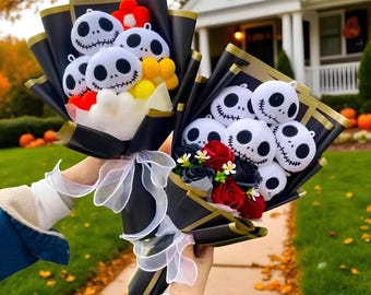 Ramo de calaveras de peluche para Halloween, regalo espeluznante, arreglo floral gótico, decoración de terror