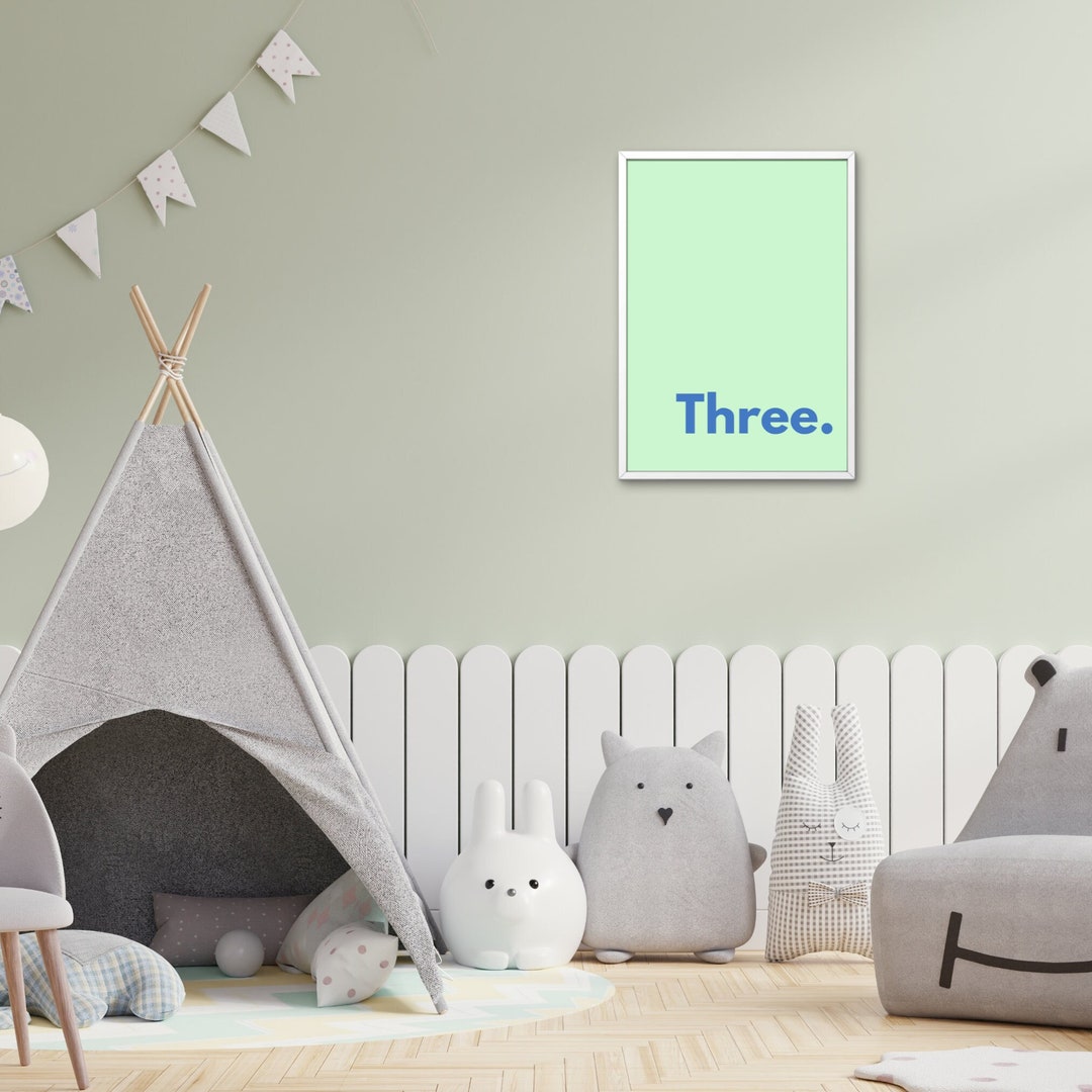Digital Download Nursery Wall Art With Toddler's Age 'three' for Three