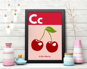 Alphabet Poster for kids - 'C is for cherry.' Educational poster, Bright Kids Room Print, Cute Kids Art, Nursery Room Art, Classroom poster