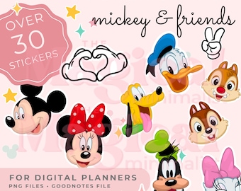 Mickey & Friends Digital Stickers Clipart for Travel Planner, Itinerary, Planner. Compatible with Goodnotes, Notability, Zinnia, Noteshelf