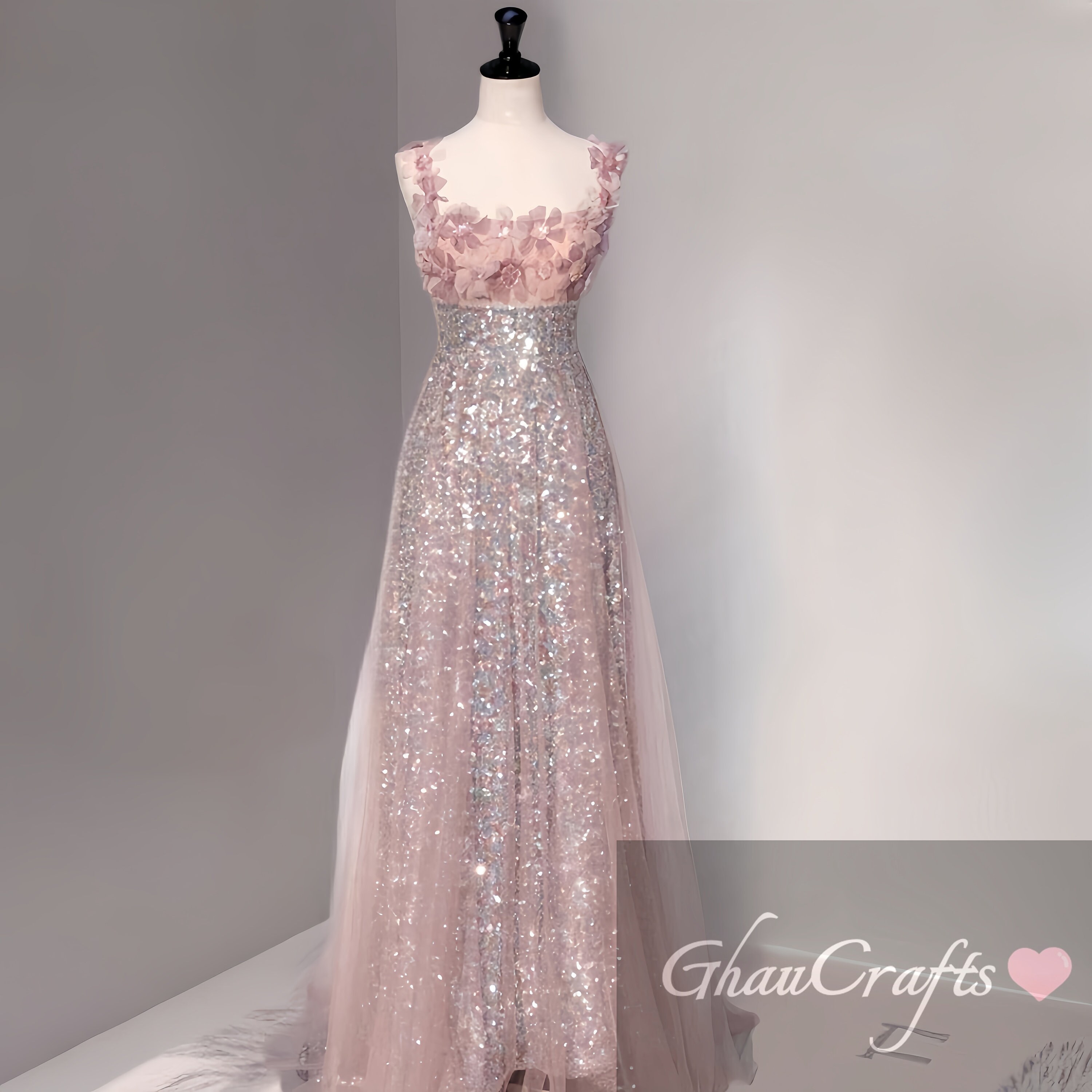 Fairy A line Sequin Pink Prom Dresses Evening Dress P2039 main image 1