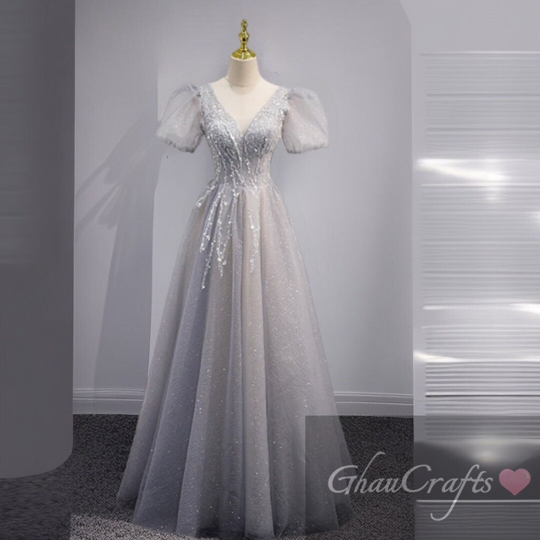 Kenia Sequin Evening Dress in Grey