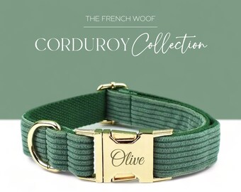 Personalized Dog Collar Bow Tie Leash,Handmade puppy dog collar,Green Velvet Collar With Engraved Name Metal Buckle,FREE Shipping,gift dog