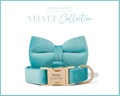 Personalized Dog Collar and bow set , Puppy Dog Collar, Turquoise Velvet Collar with Engraved Metal Buckle, Free Shipping, Gift Dog product logo
