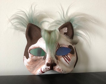 Katzenmaske braun-weiß mit Kunstfell