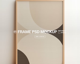 Maqueta de marco vertical A3: Plantilla PSD de marco de madera (descarga digital)