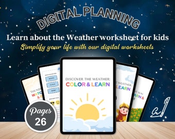 Wetter-Lernaktivität, digitales Arbeitsblatt für Kinder, bearbeitbare Canva-Vorlage für Kinderlernen, Vorschul-Arbeitsblätter
