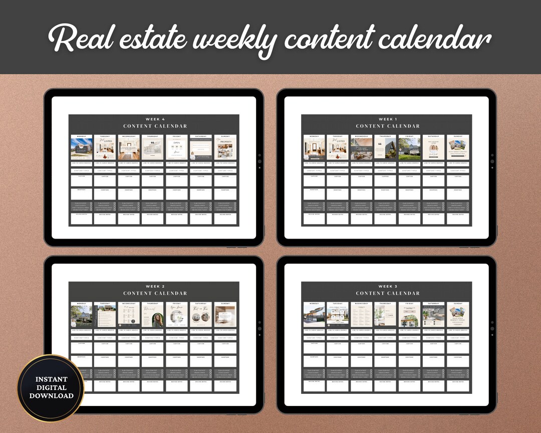 Real Estate Content Calendar Spreadsheet, Social Media Content Google