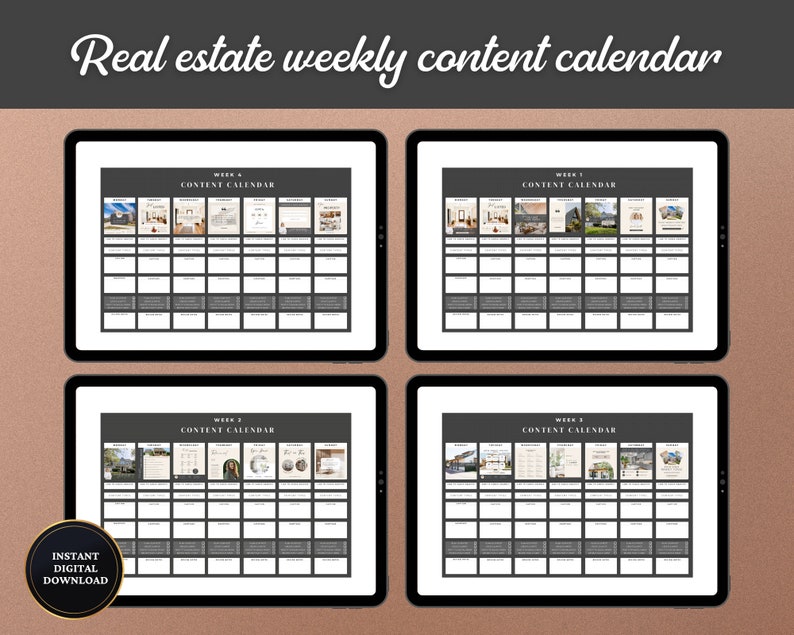 Real Estate Content Calendar Spreadsheet, Social Media Content Google
