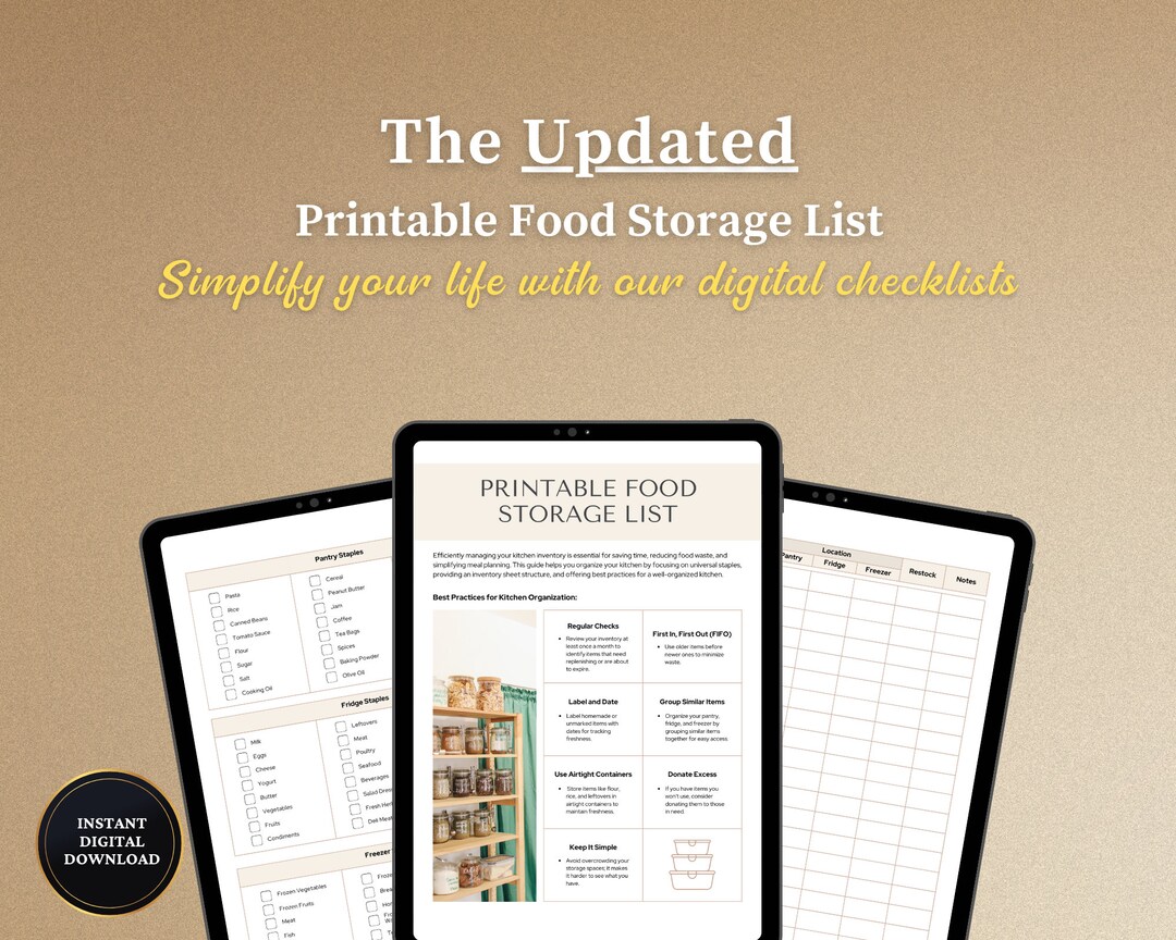 Printable Food Storage Checklist, Pantry Organization Checklist