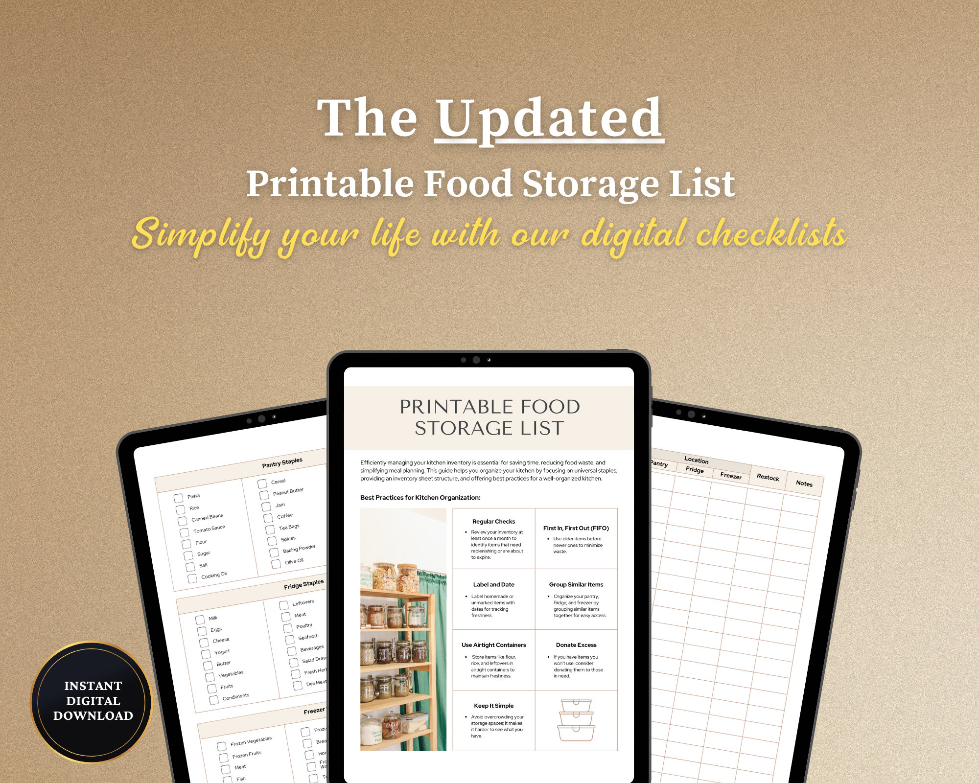 Printable Food Storage Checklist, Pantry Organization Checklist