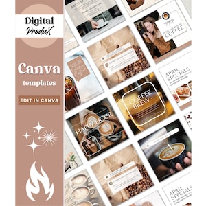 Modelo de postagem de café, postagem no Instagram para cafeteria, modelos de postagem de marketing, postagens em mídias sociais, modelos editáveis do Canva