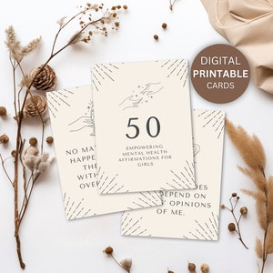 Tarjetas de salud mental, Tarjetas de afirmación digitales para niñas, Tarjetas de citas positivas, Tarjetas de aliento, Tarjetas inspiradoras