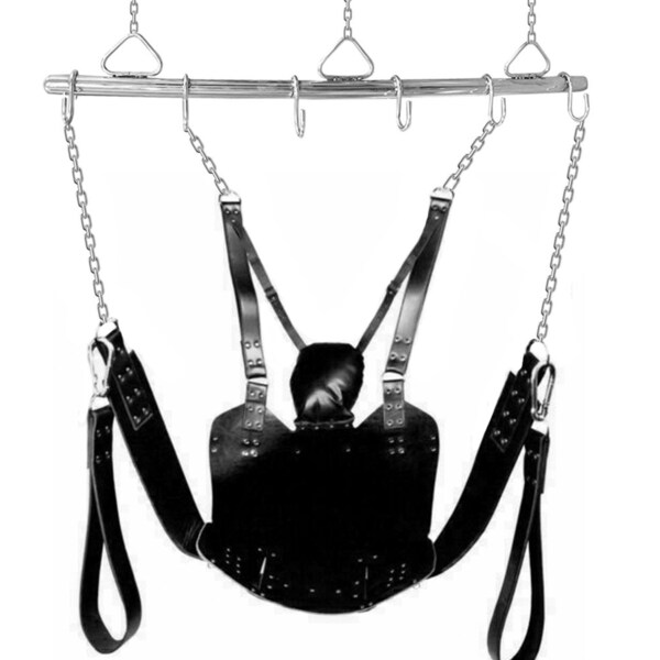 Premium Bondage Hammock Leather Sex Swing Sling Rod with Stirrups Adult Sex Fun , Restraint Swing, Leather Sex Straps ,BDSM Swing