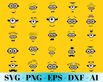 Minions Face Files, Vector Bundle, Clip Art, Silhouette, Cut Files For Cricut, Minion Face, Minions, Minions face svg